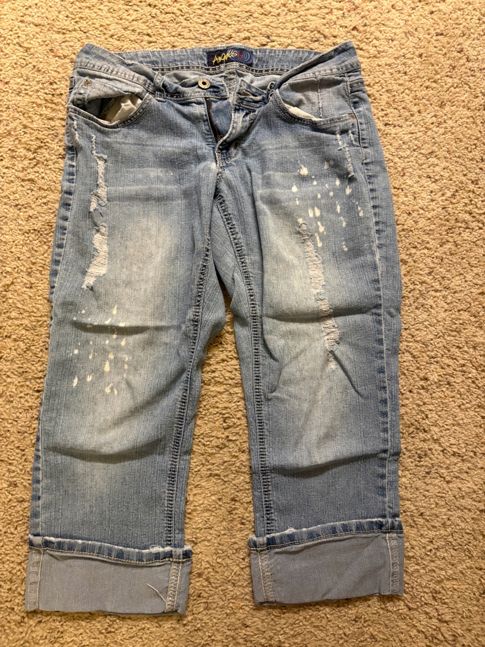 Angels Light Blue Distressed Capri Jeans